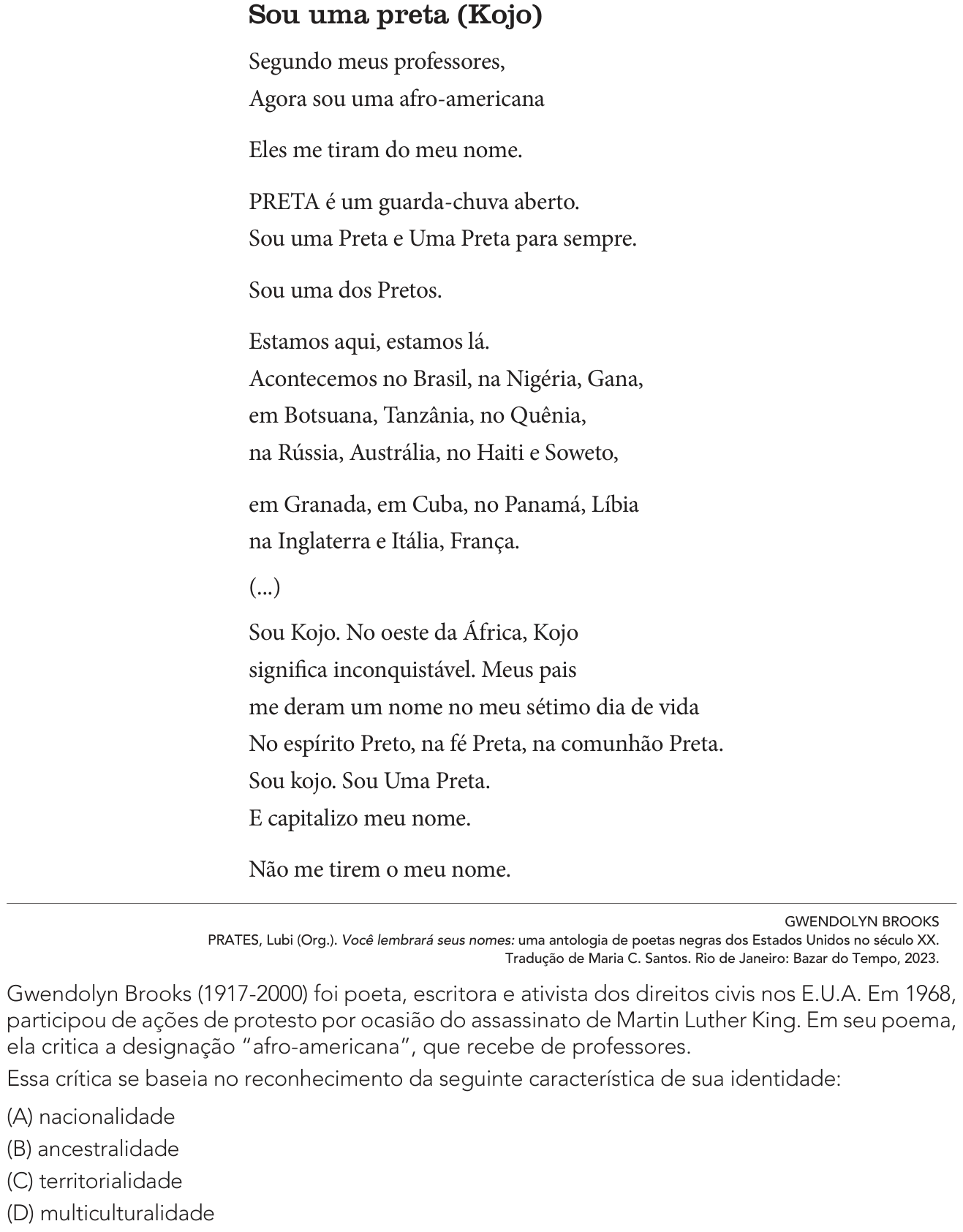 Questão 52 no caderno 1º Exame de Qualificação da UERJ 2025