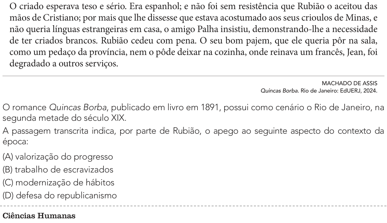 Questão 48 no caderno 2º Exame de Qualificação da UERJ 2025