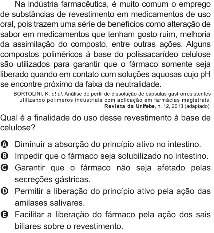 Questão 108 no caderno Azul do ENEM 2020