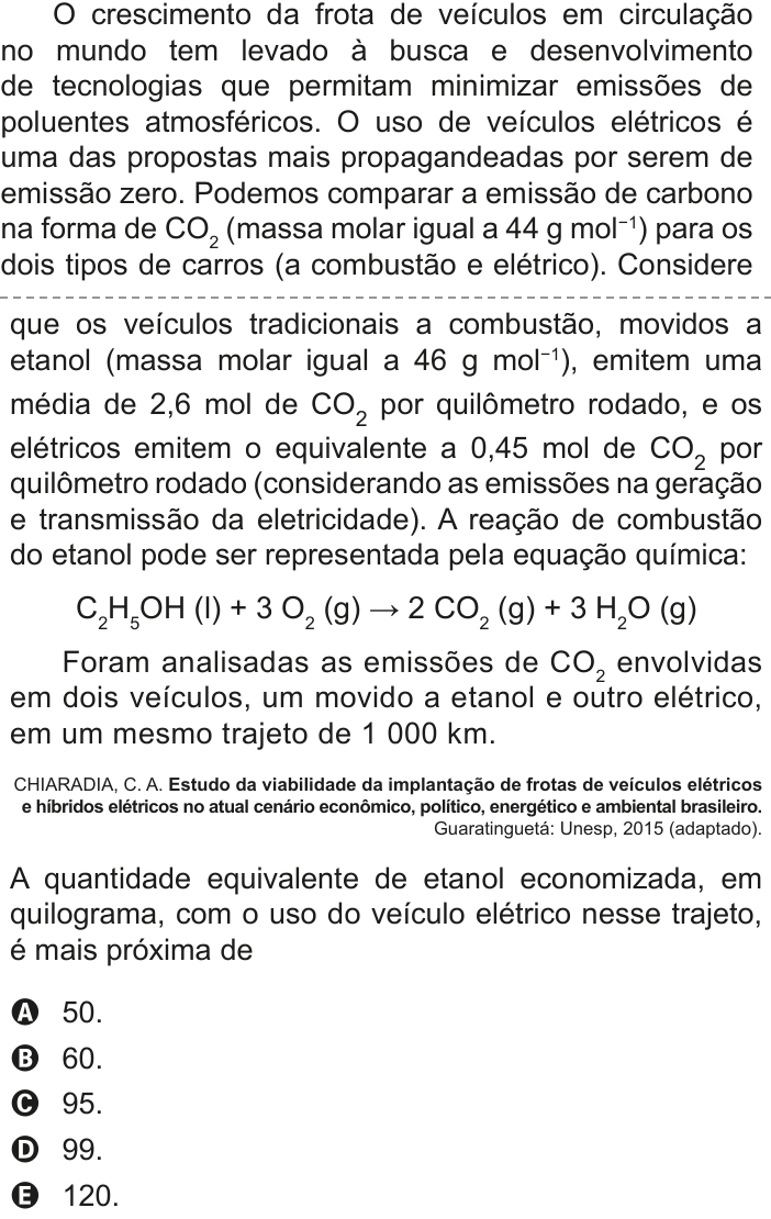 Questão 120 no caderno Azul do ENEM 2020