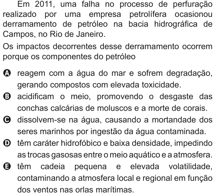 Questão 124 no caderno Azul do ENEM 2020