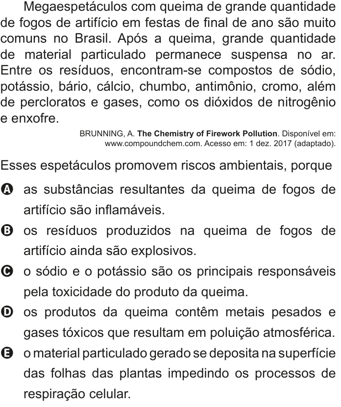 Questão 132 no caderno Azul do ENEM 2020