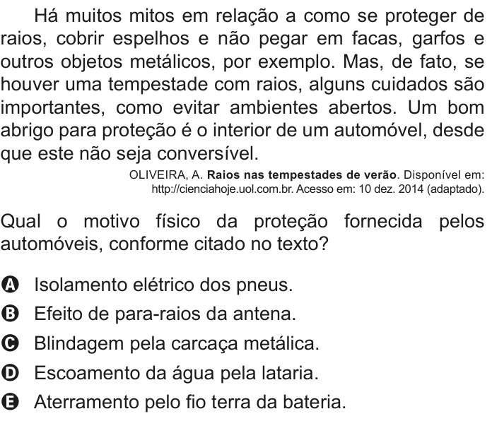 Questão 133 no caderno Azul do ENEM 2020