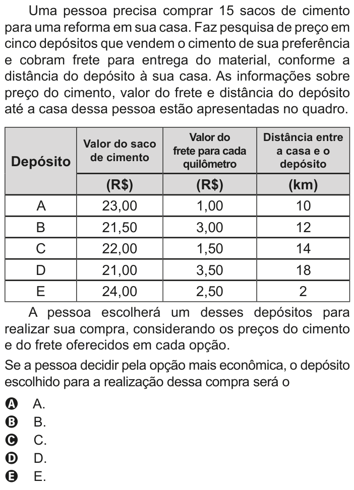 Questão 159 no caderno Azul do ENEM 2020