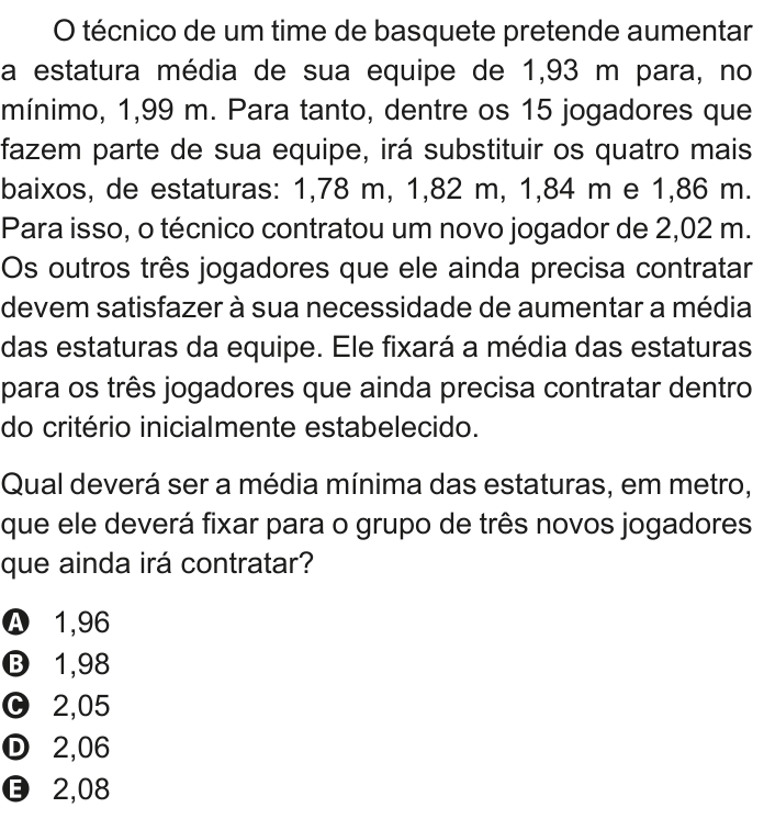 Questão 165 no caderno Azul do ENEM 2020