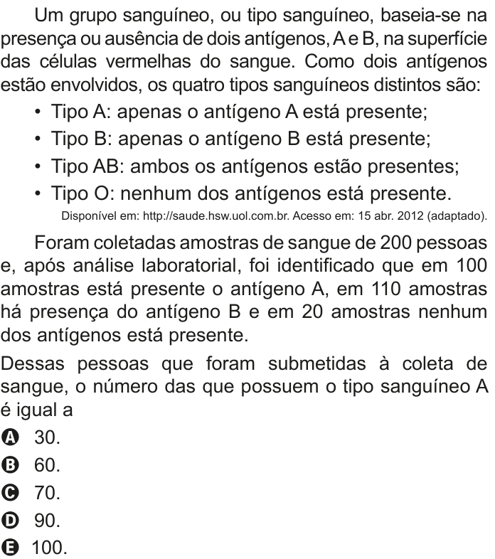 Questão 169 no caderno Azul do ENEM 2020