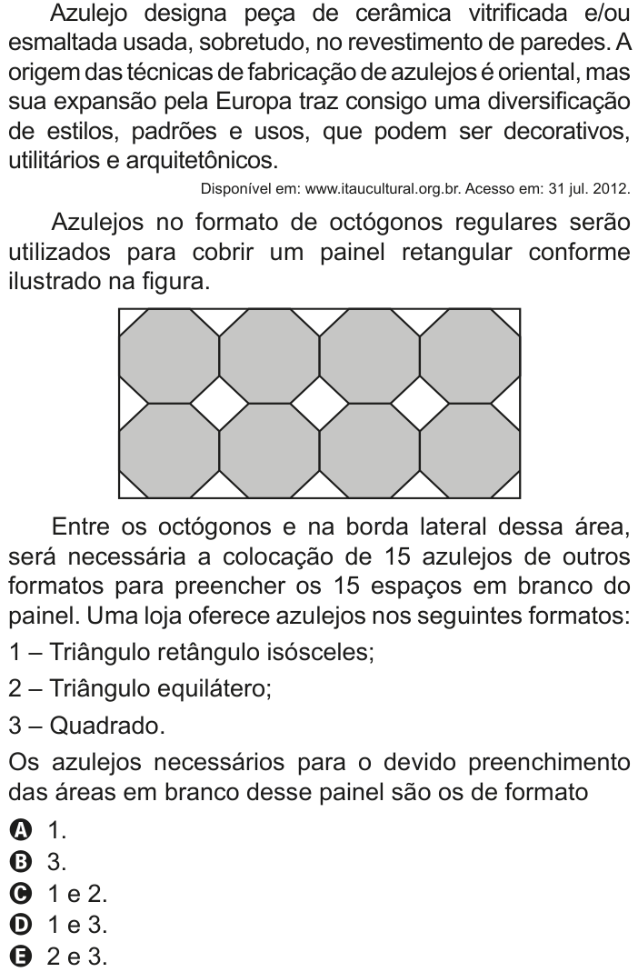 Questão 171 no caderno Azul do ENEM 2020