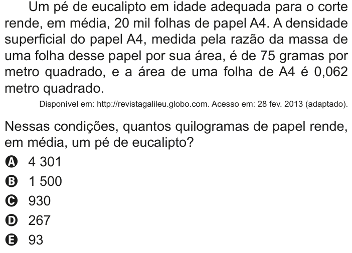 Questão 179 no caderno Azul do ENEM 2020