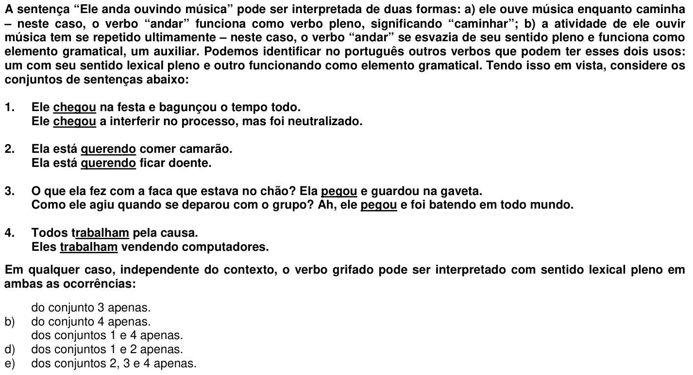 Questão 39 no caderno 1ª fase da UFPR 2012