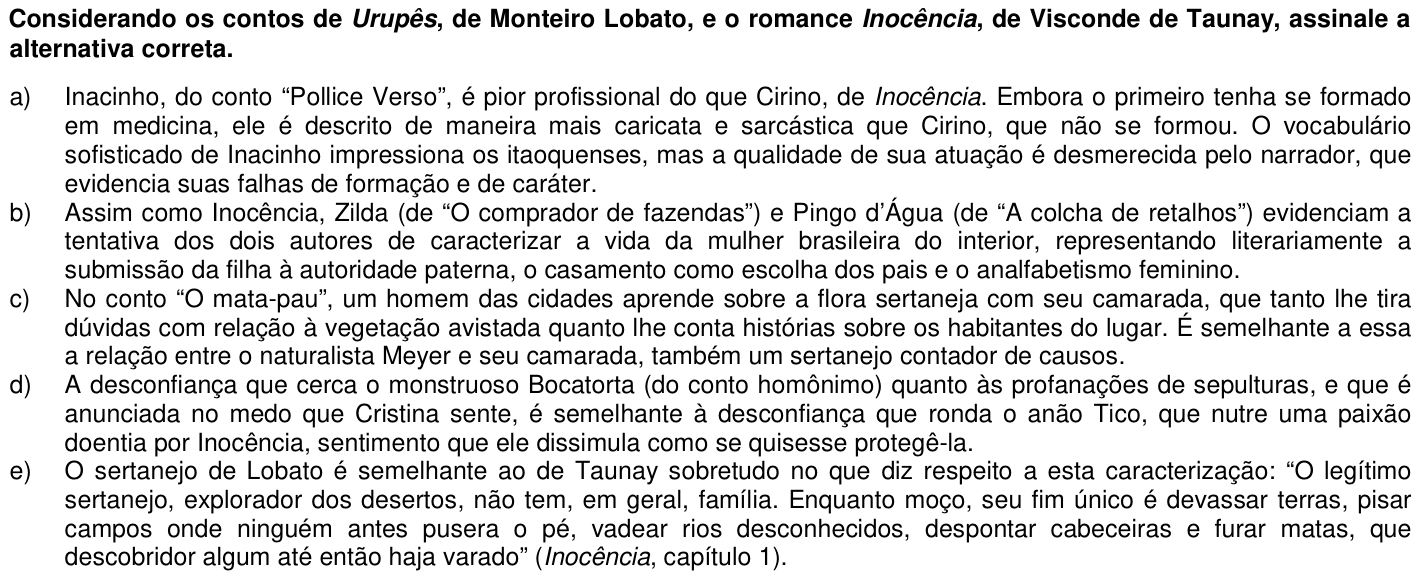 Questão 41 no caderno 1ª fase da UFPR 2012