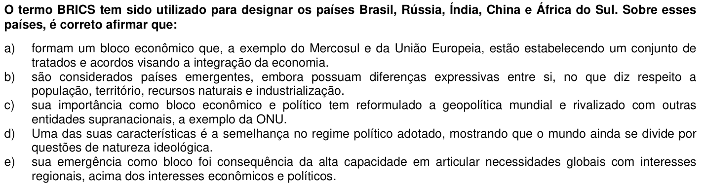 Questão 49 no caderno 1ª fase da UFPR 2012