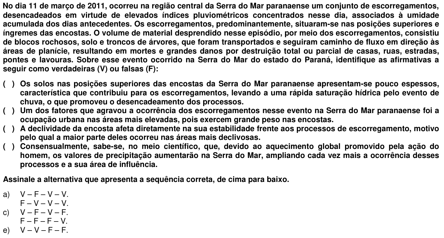 Questão 52 no caderno 1ª fase da UFPR 2012