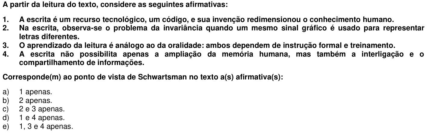 Questão 1 no caderno 1ª fase da UFPR 2013