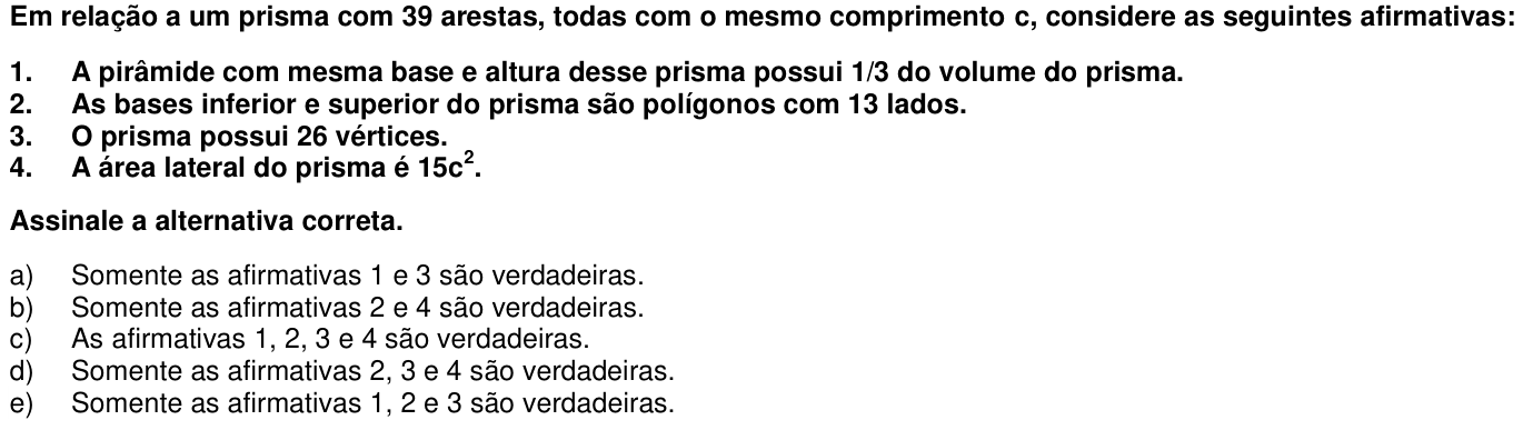 Questão 49 no caderno 1ª fase da UFPR 2013