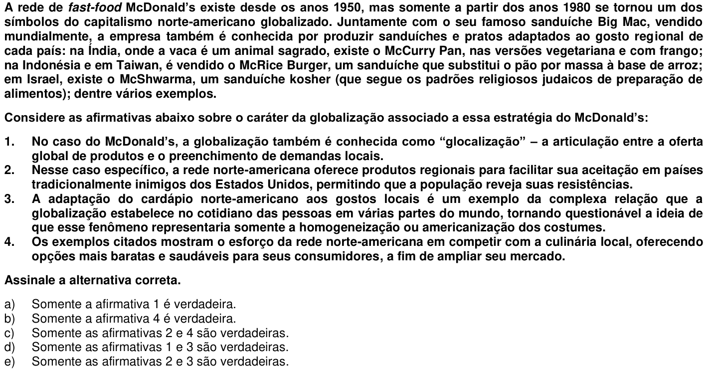 Questão 62 no caderno 1ª fase da UFPR 2013