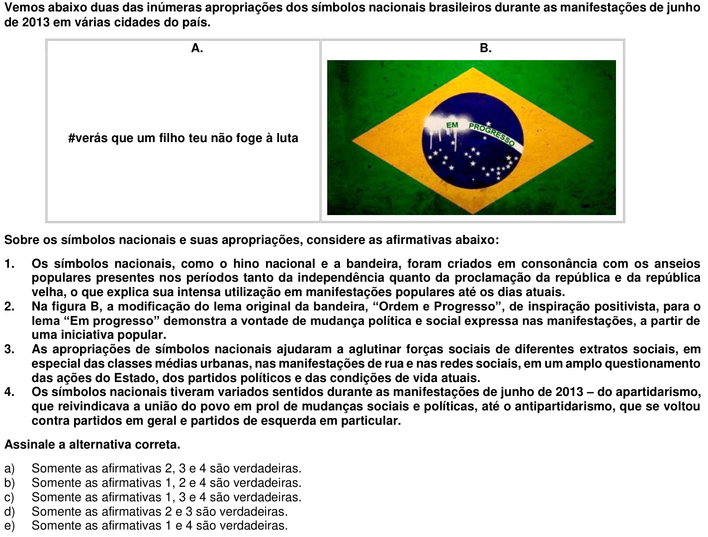 Questão 1 no caderno 1ª fase da UFPR 2014