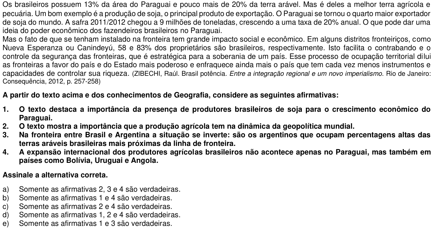 Questão 69 no caderno 1ª fase da UFPR 2014