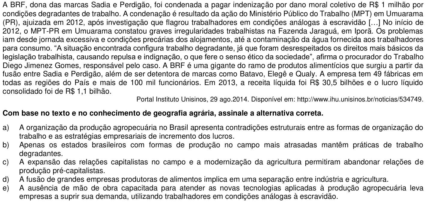 Questão 6 no caderno 1ª fase da UFPR 2015