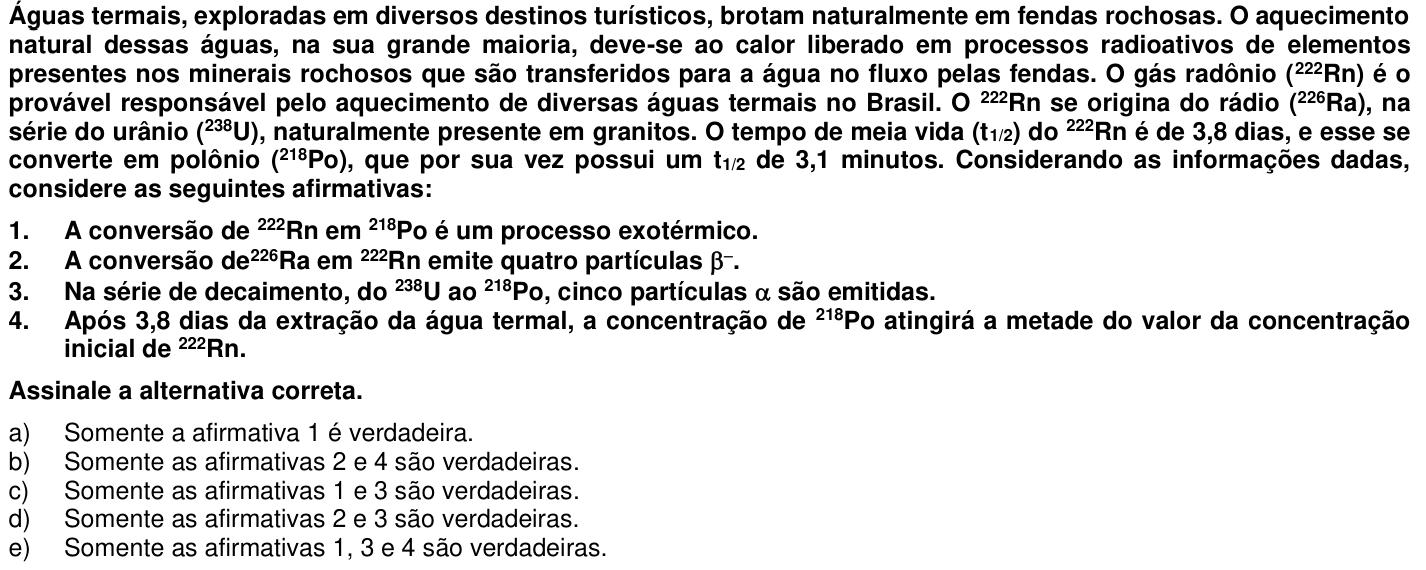 Questão 38 no caderno 1ª fase da UFPR 2015