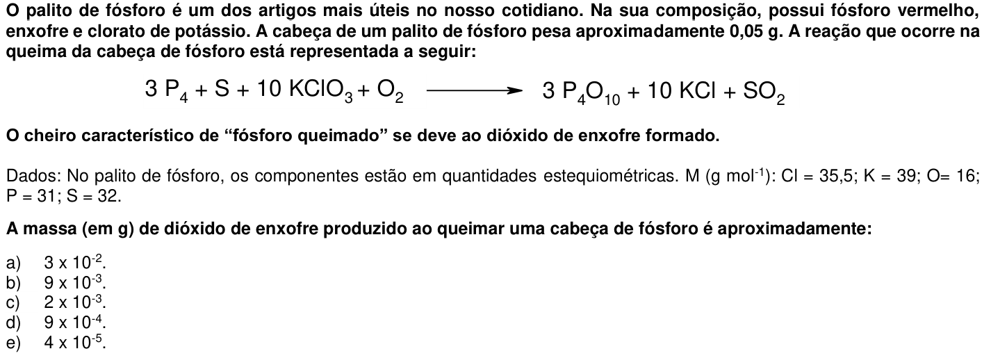 Questão 41 no caderno 1ª fase da UFPR 2015
