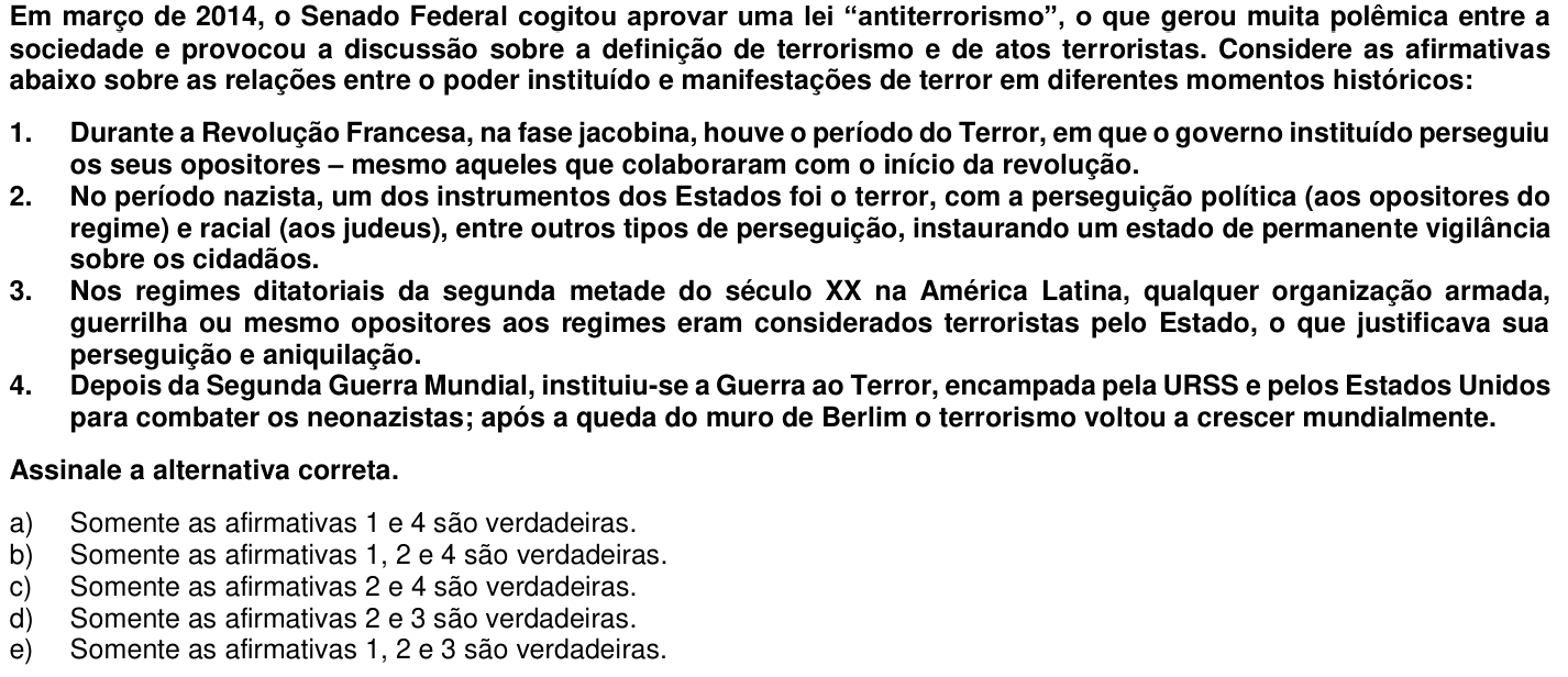 Questão 51 no caderno 1ª fase da UFPR 2015