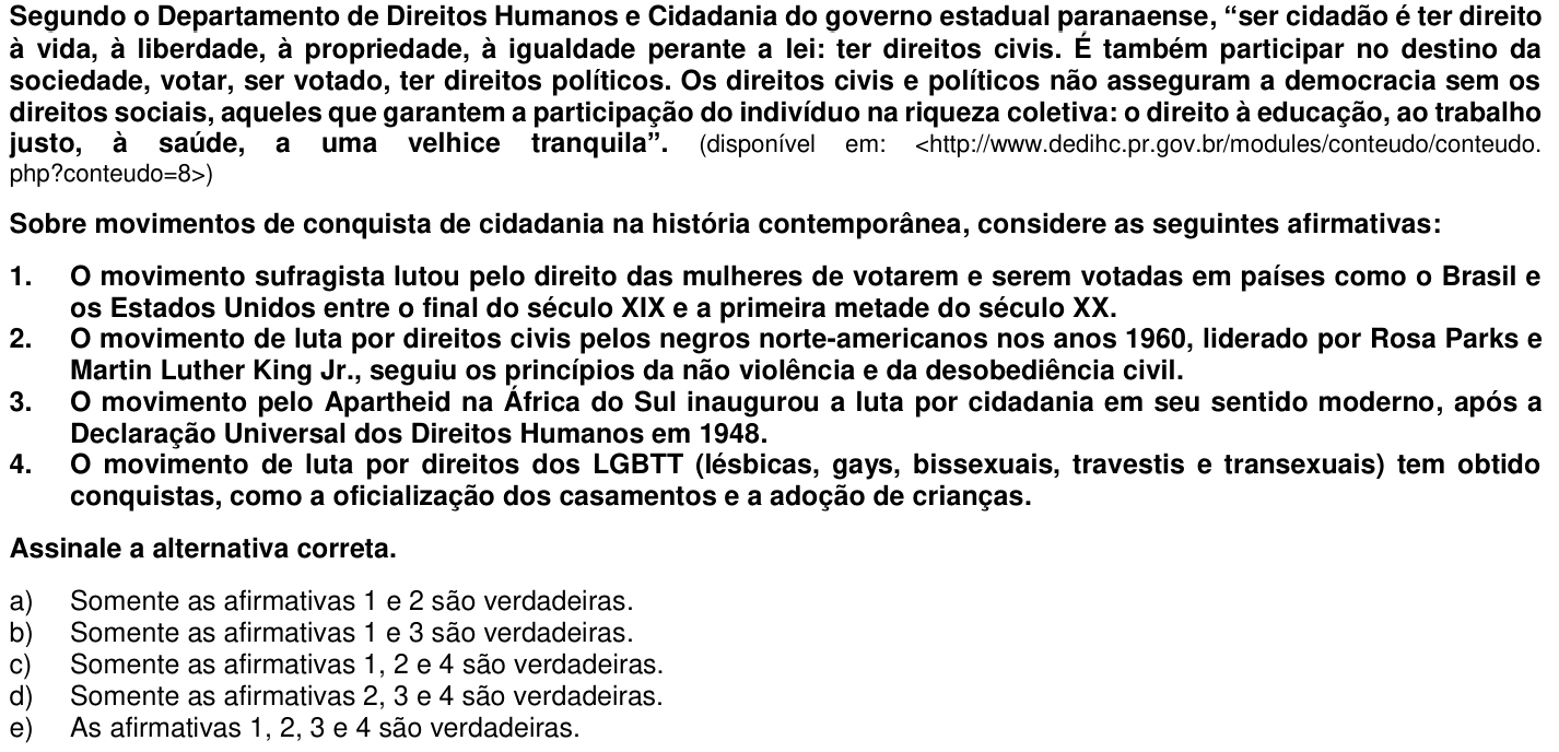 Questão 26 no caderno 1ª fase da UFPR 2016