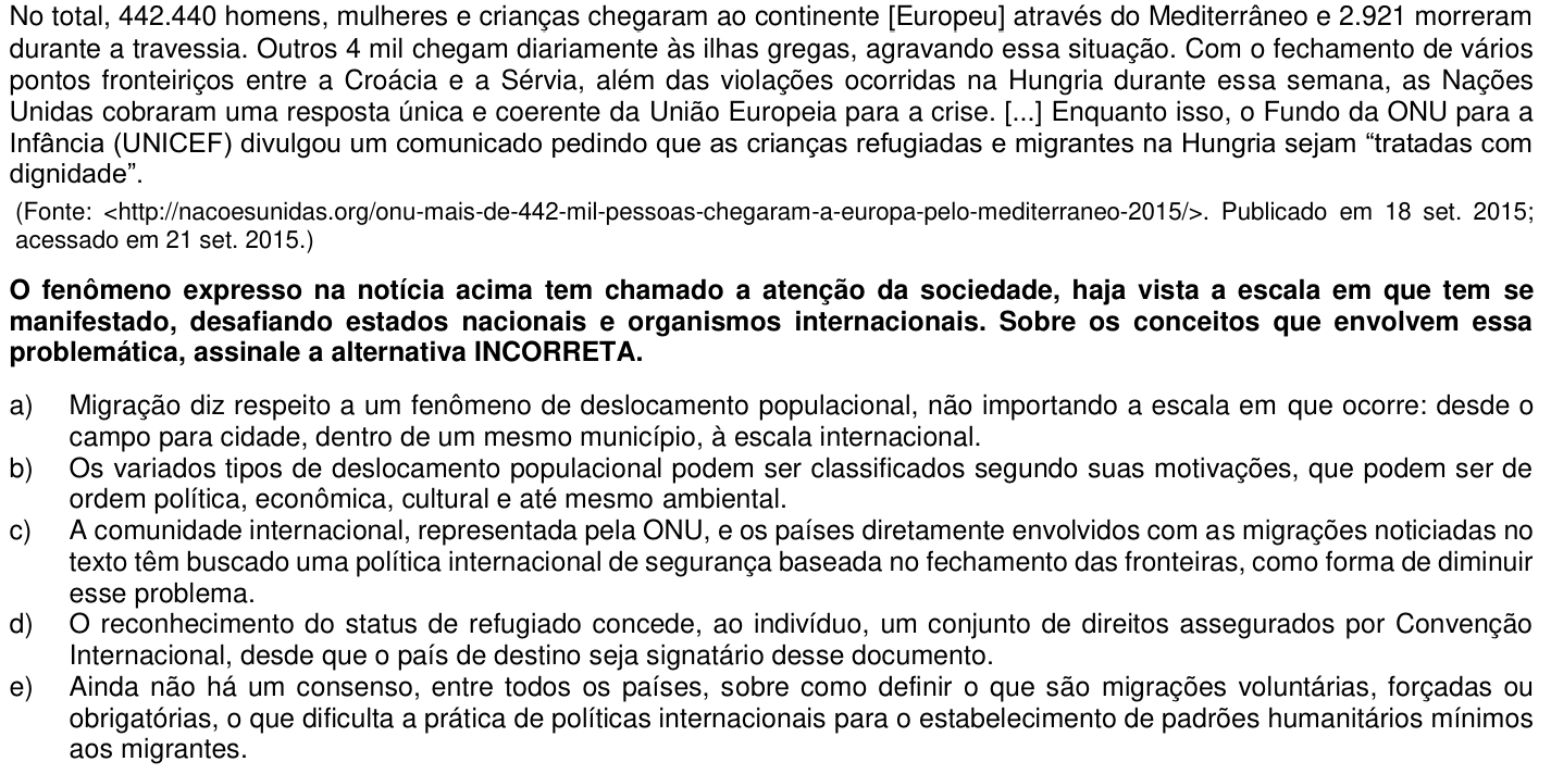 Questão 38 no caderno 1ª fase da UFPR 2016