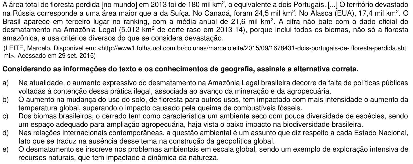 Questão 40 no caderno 1ª fase da UFPR 2016