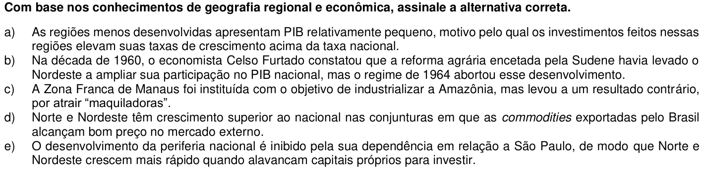 Questão 43 no caderno 1ª fase da UFPR 2016