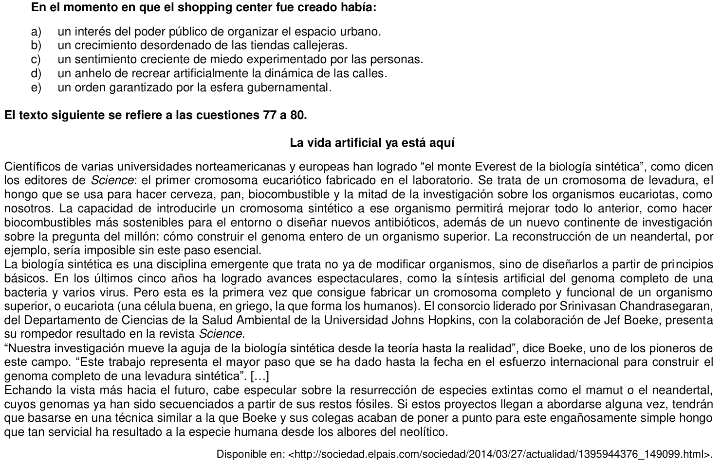 Questão 76 no caderno 1ª fase da UFPR 2016