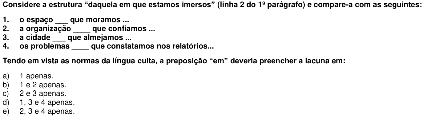 Questão 4 no caderno 1ª fase da UFPR 2017