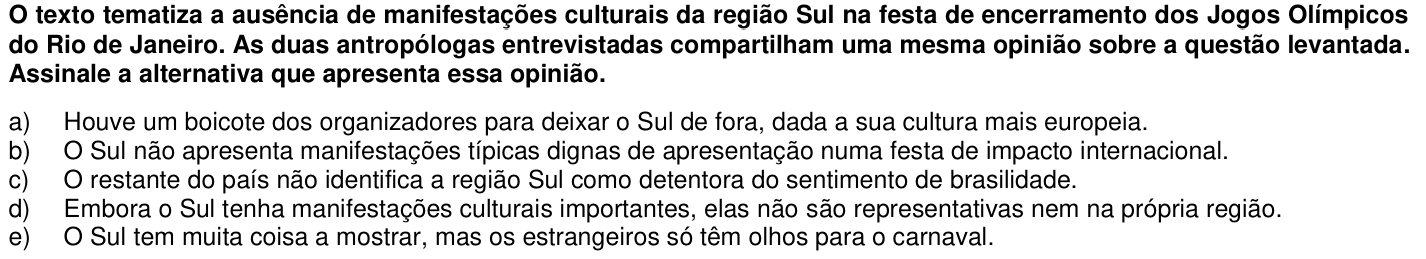 Questão 8 no caderno 1ª fase da UFPR 2017