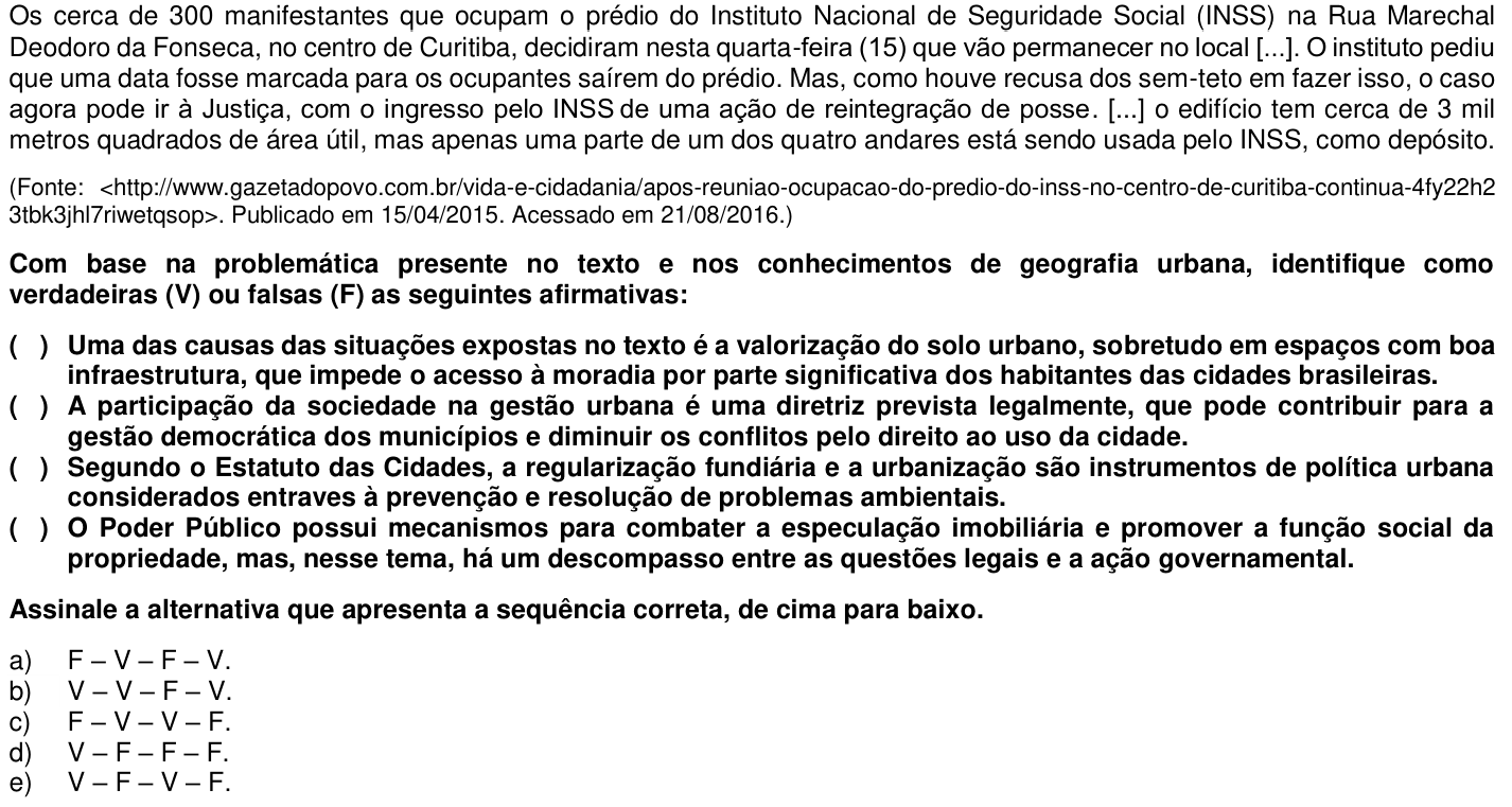 Questão 32 no caderno 1ª fase da UFPR 2017