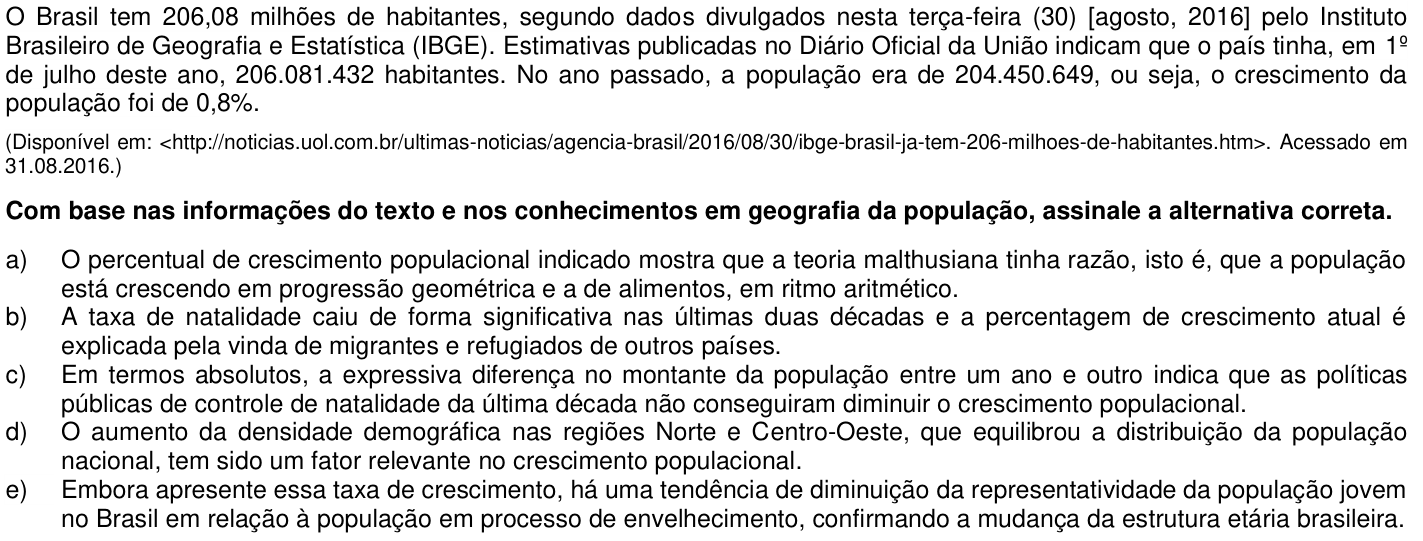 Questão 36 no caderno 1ª fase da UFPR 2017