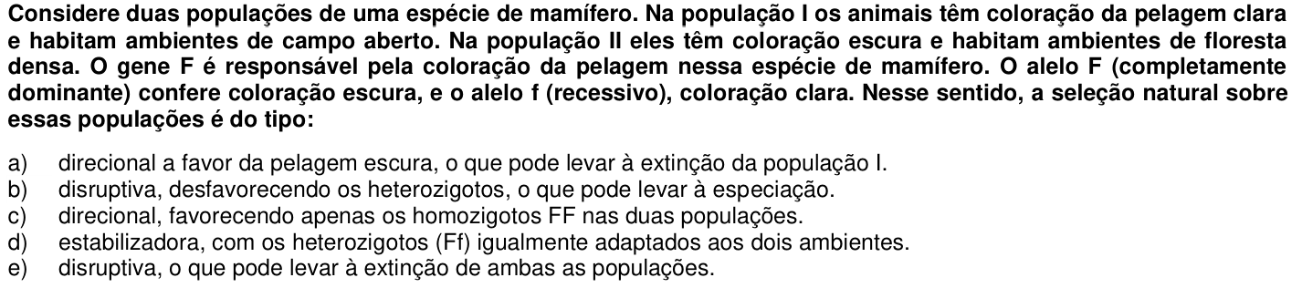 Questão 40 no caderno 1ª fase da UFPR 2017