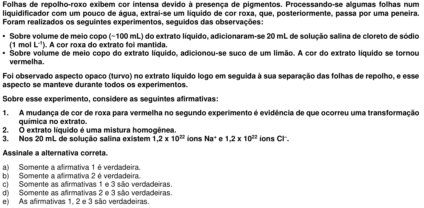 Questão 55 no caderno 1ª fase da UFPR 2017