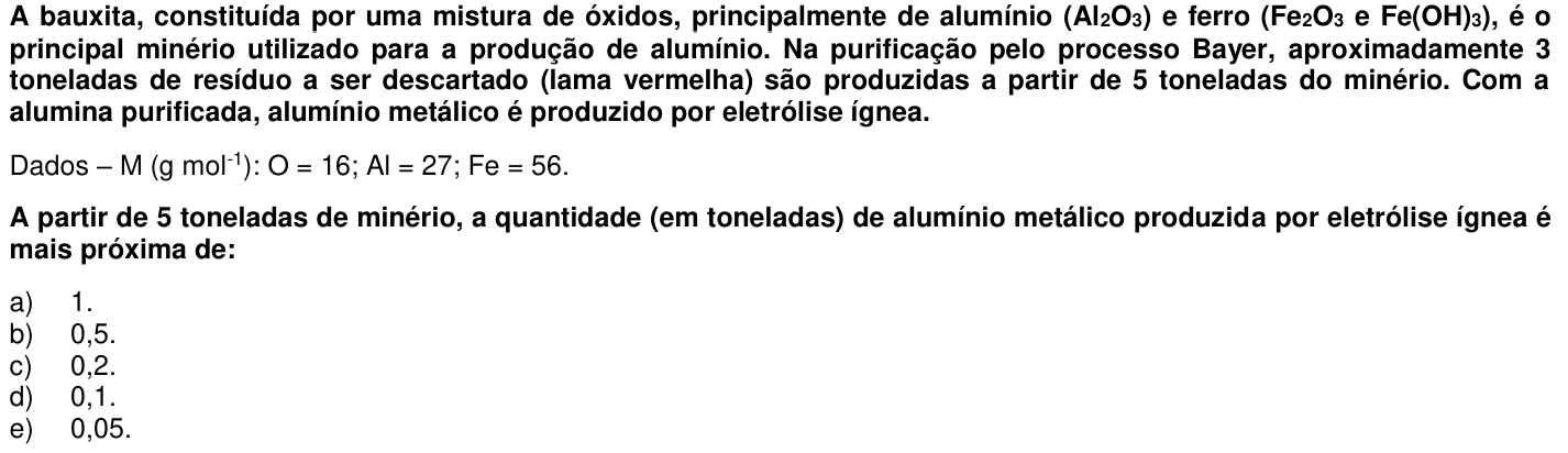 Questão 57 no caderno 1ª fase da UFPR 2017