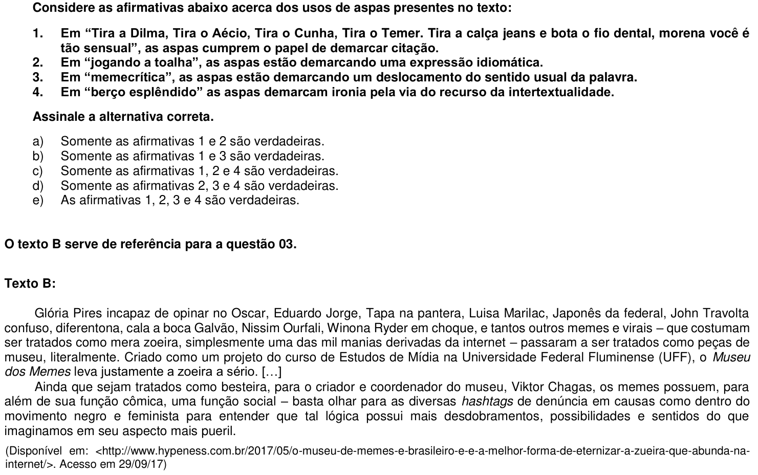 Questão 2 no caderno 1ª fase da UFPR 2018