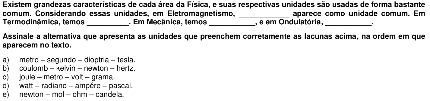 Questão 39 no caderno 1ª fase da UFPR 2018