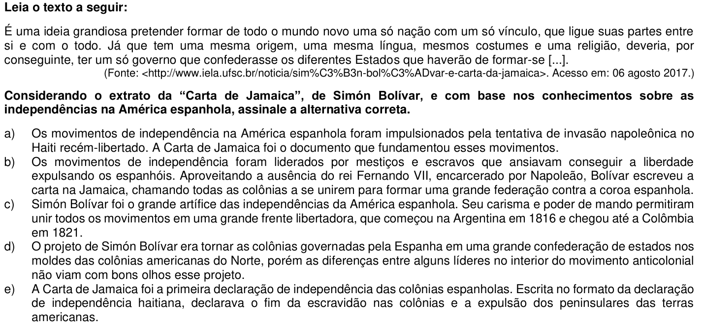 Questão 58 no caderno 1ª fase da UFPR 2018