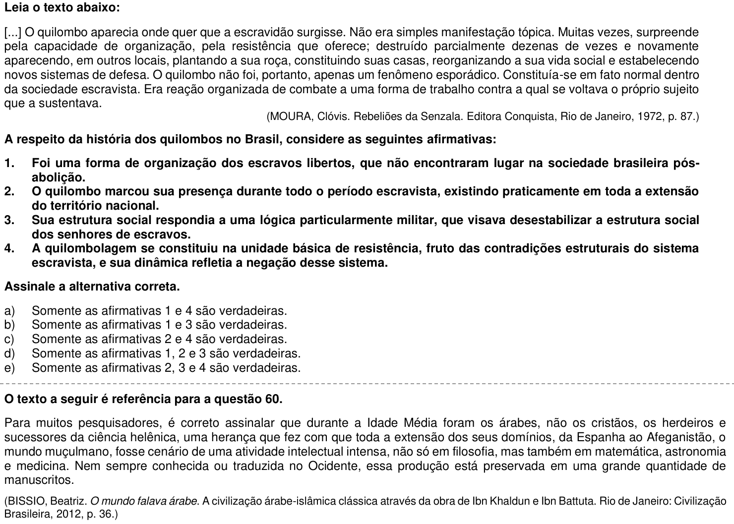 Questão 59 no caderno 1ª fase da UFPR 2018