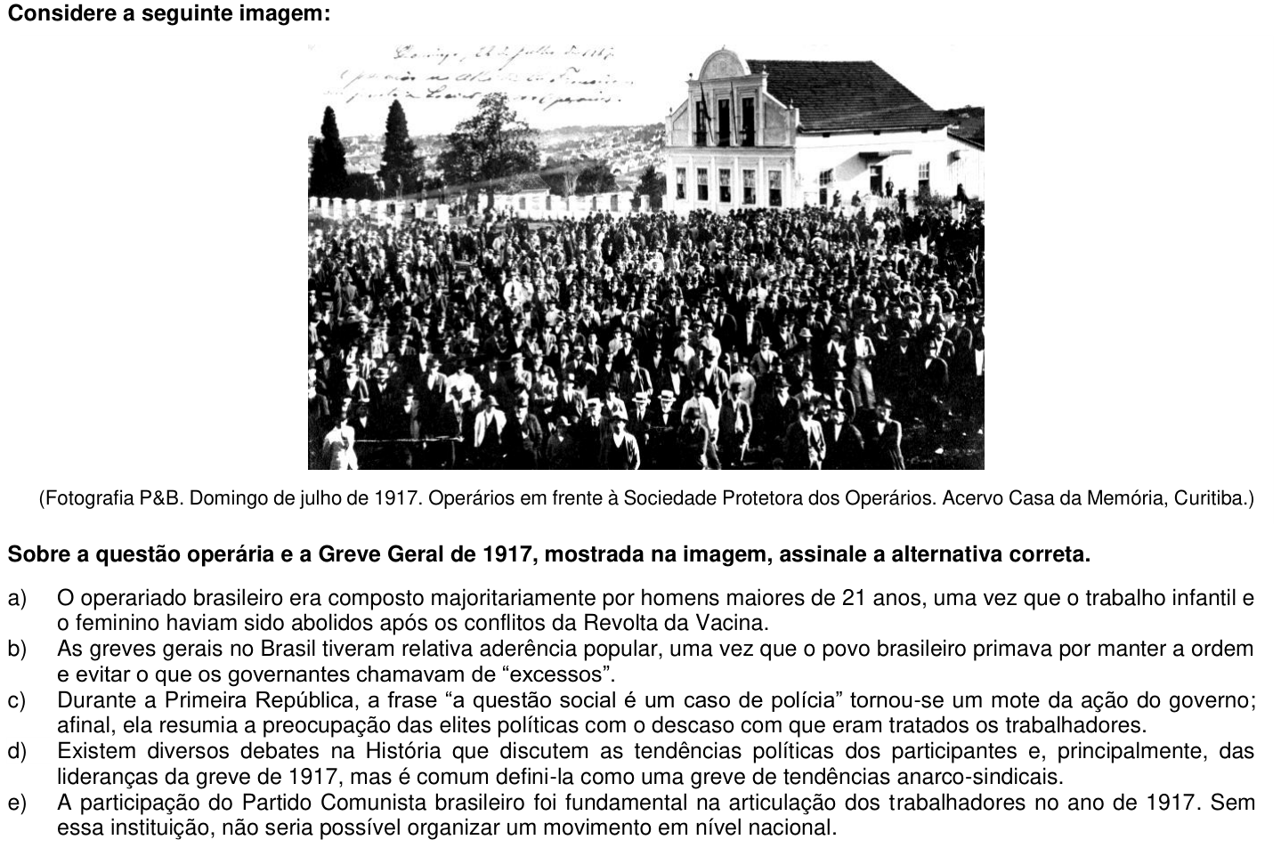Questão 62 no caderno 1ª fase da UFPR 2018