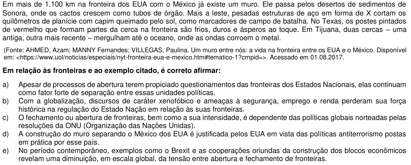 Questão 64 no caderno 1ª fase da UFPR 2018