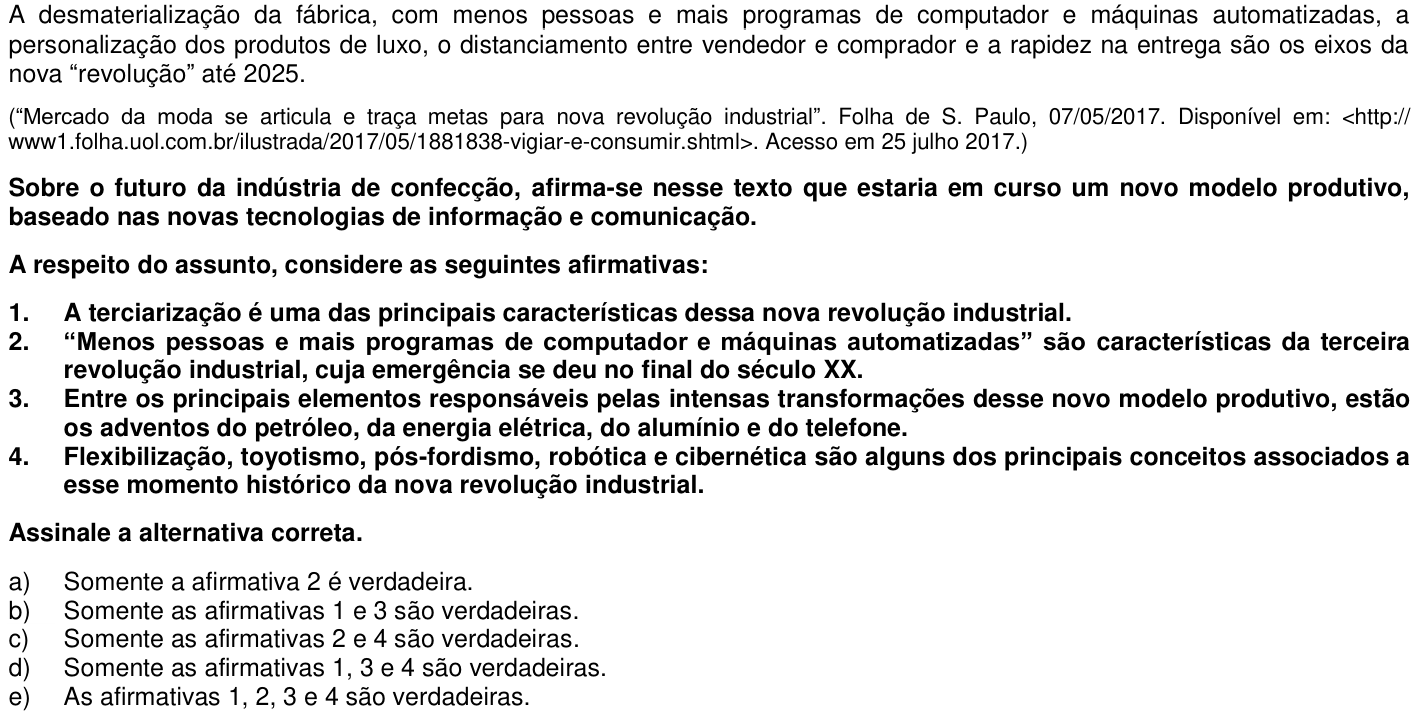Questão 65 no caderno 1ª fase da UFPR 2018