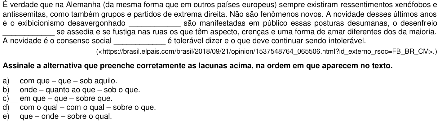 Questão 40 no caderno 1ª fase da UFPR 2019