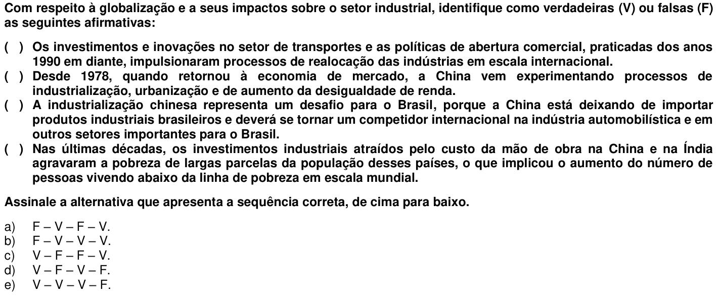 Questão 70 no caderno 1ª fase da UFPR 2019