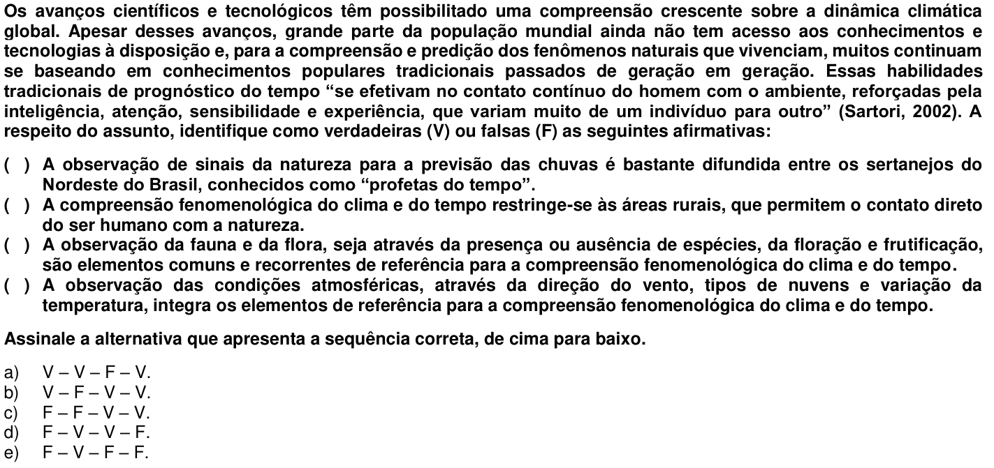 Questão 72 no caderno 1ª fase da UFPR 2019