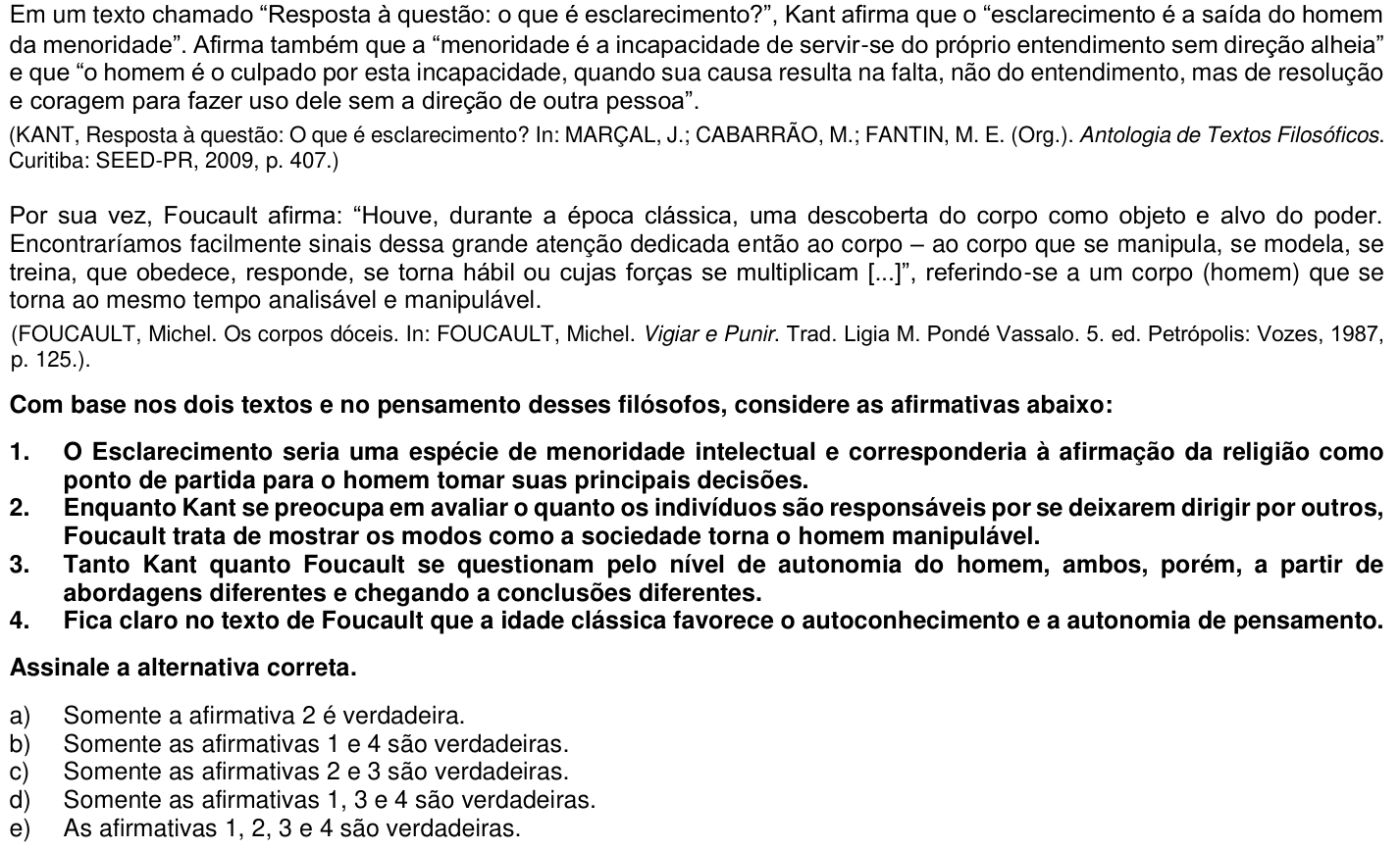 Questão 73 no caderno 1ª fase da UFPR 2019