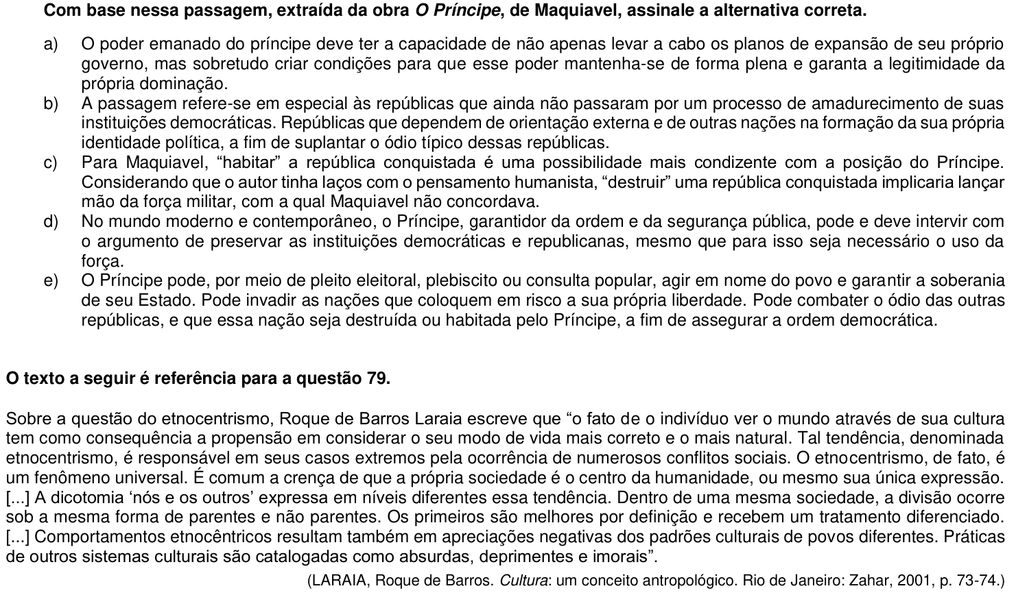 Questão 78 no caderno 1ª fase da UFPR 2019