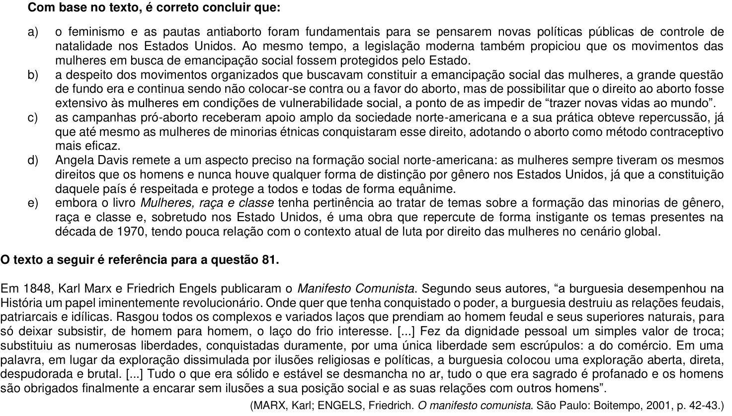 Questão 80 no caderno 1ª fase da UFPR 2019